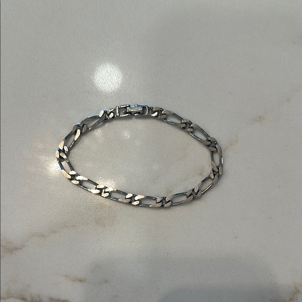 MONET VINTAGE FIGARO Silver LINK Chain Bracelet UNISEX 8”